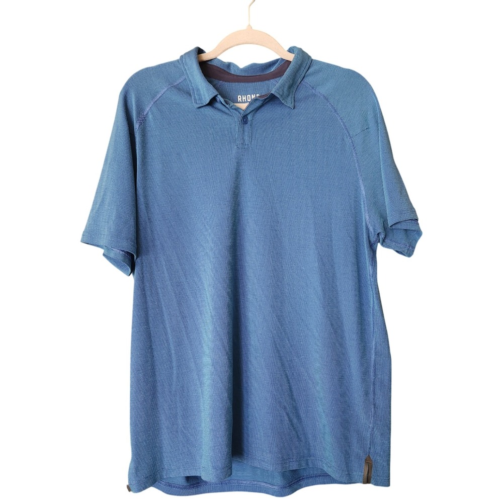 Rhone Delta Pique Polo Short Sleeve Shirt Men's L Blue Stretch Performance Golf